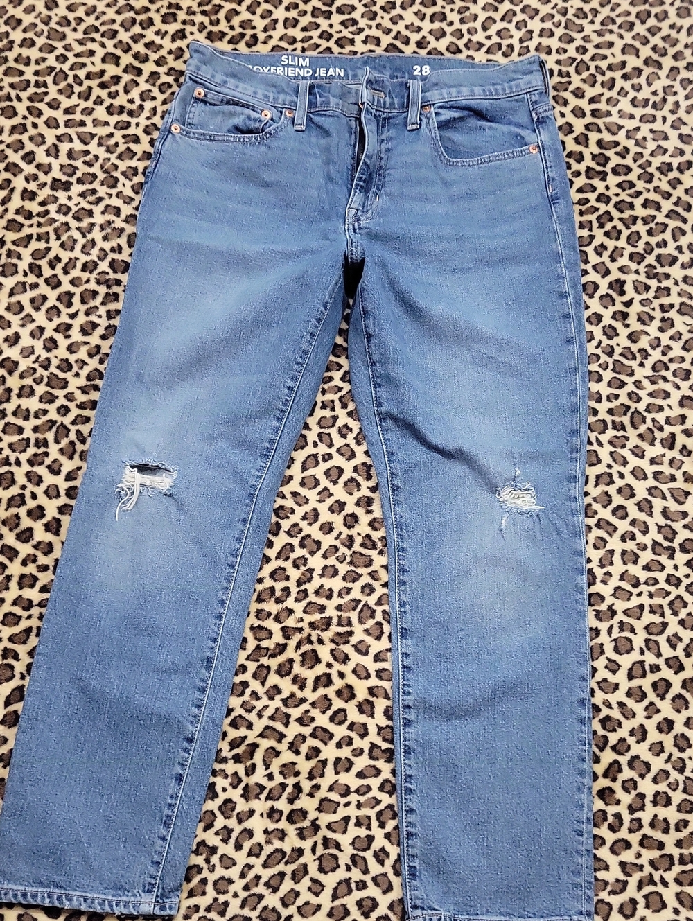J.Crew Slim Boyfriend Skinny Jeans - Blue Distressed Knee Size 28